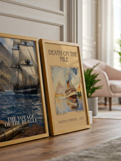 The Voyage of the Beagle watercolour print framed by window – literary home decor