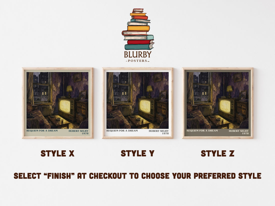Requiem for a Dream literary print in frame leaning in hallway – literary fiction wall art (mockup)