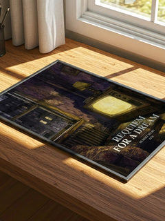 Requiem for a Dream watercolour book poster framed on wall – literary fiction wall art