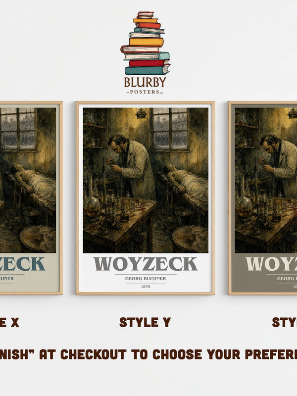 Woyzeck book cover print in frame leaning in hallway – classic literature wall art