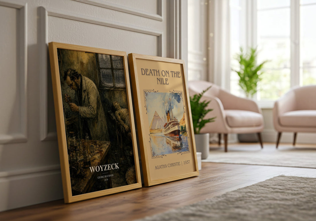 Woyzeck watercolour print framed by window – literary home decor