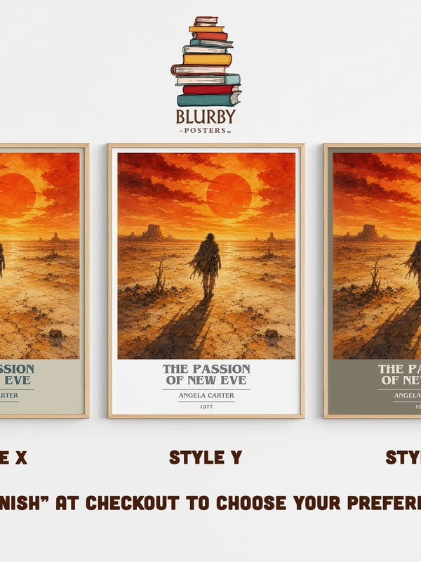 The Passion Of New Eve book cover print in frame leaning in hallway – literary fiction wall art