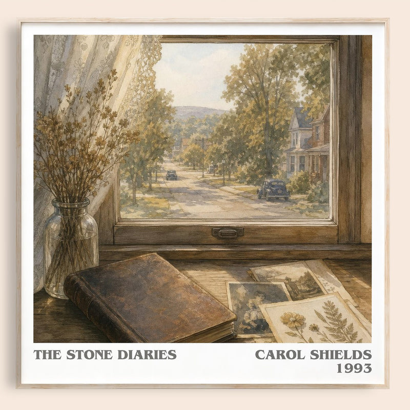 The Stone Diaries literary book poster by Carol Shields – framed literary art print