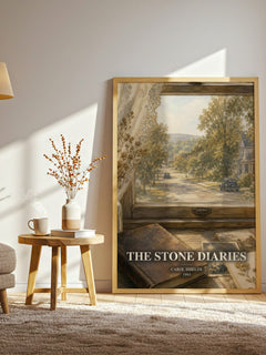 The Stone Diaries watercolour print in frame leaning in hallway – literary fiction wall art