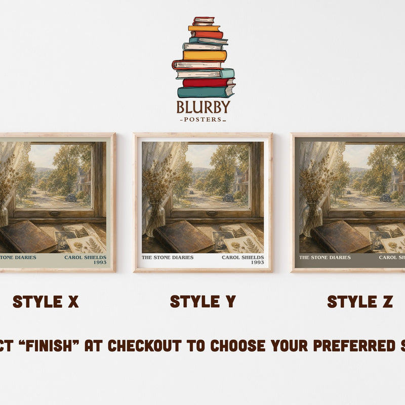 The Stone Diaries literary print in frame leaning in hallway – literary fiction wall art