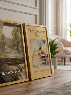 The Stone Diaries watercolour print framed by window – literary home decor