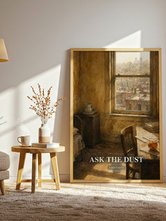 Ask The Dust watercolour print in frame leaning in hallway – literary fiction wall art