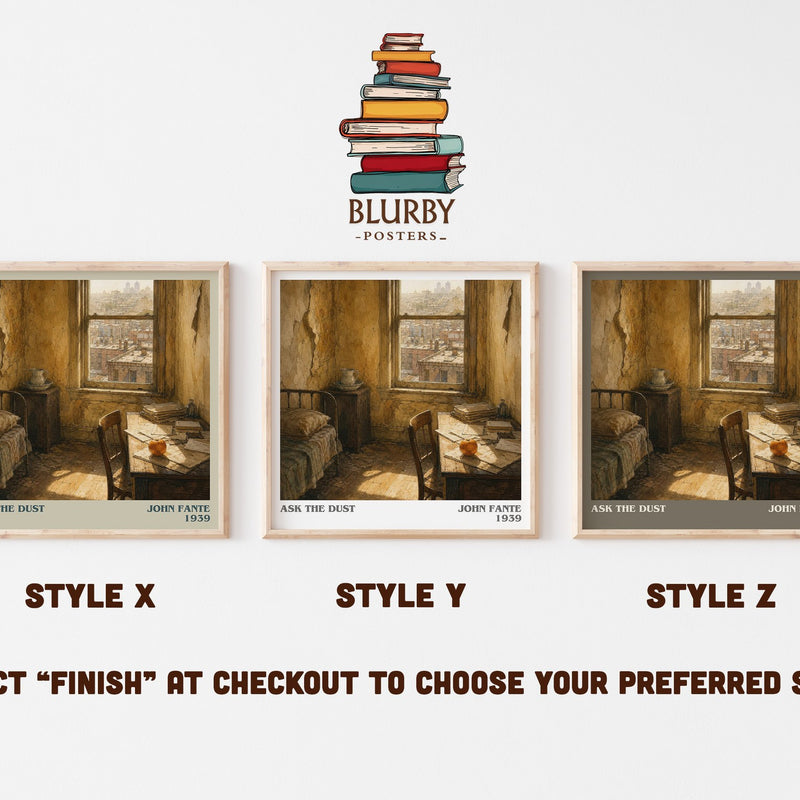 Ask The Dust literary print in frame leaning in hallway – literary fiction wall art