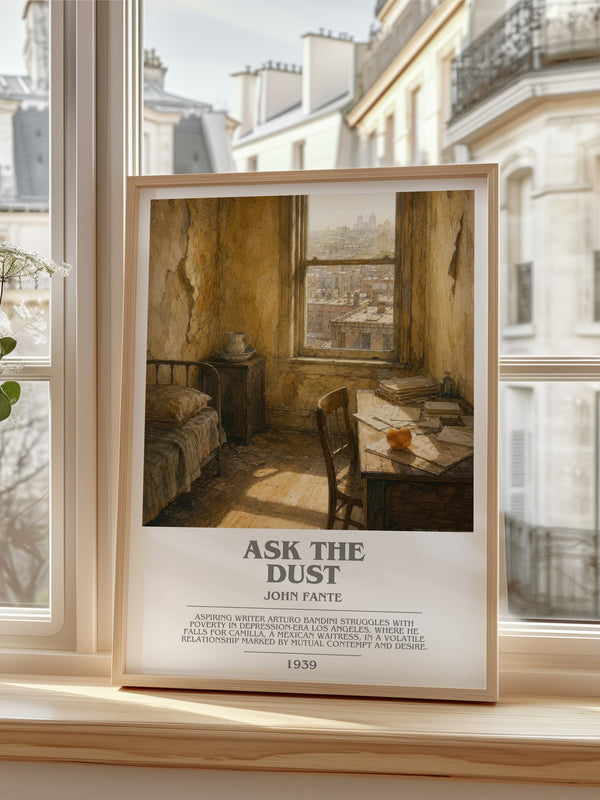 Ask The Dust Bookish Wall Art by John Fante – framed print by a bright window