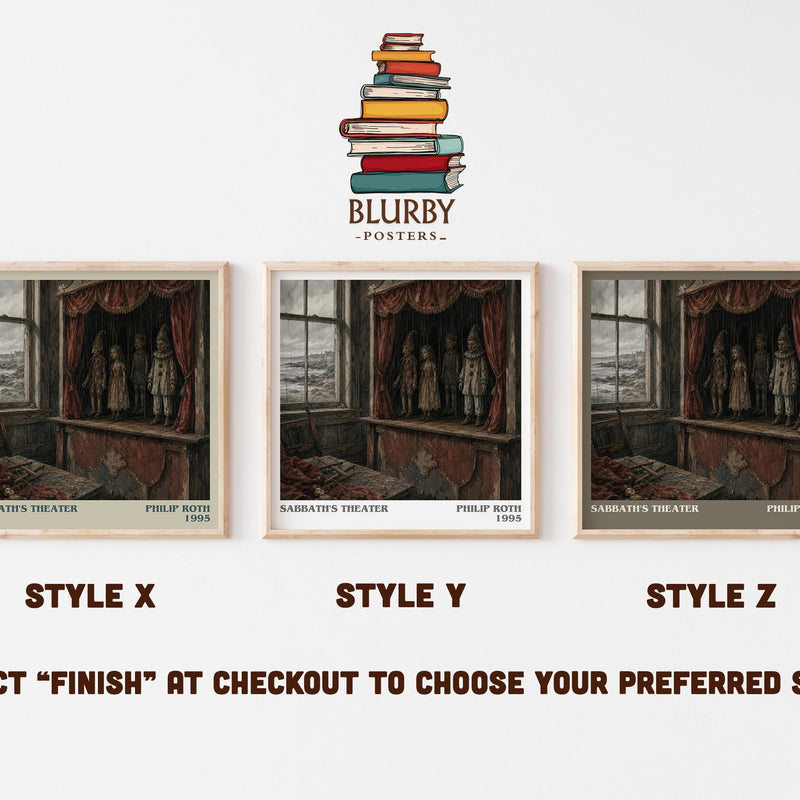 Sabbath's Theater literary print in frame leaning in hallway – literary fiction wall art