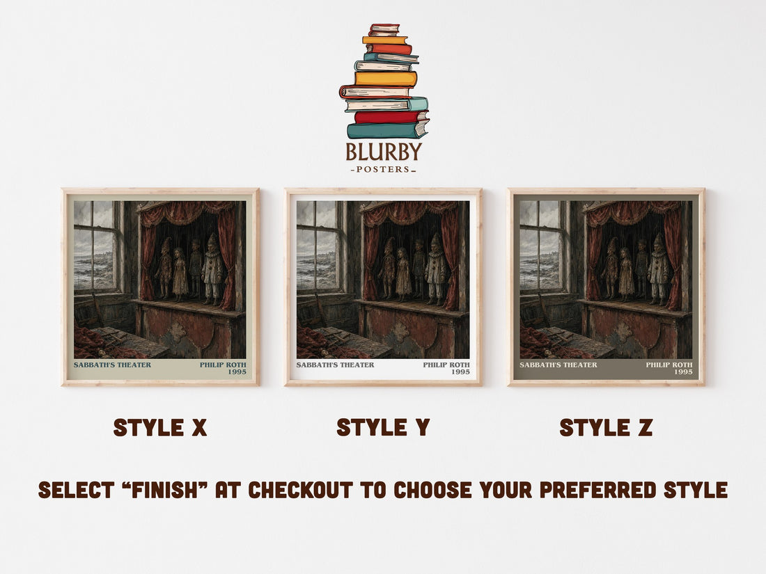 Sabbath's Theater literary print in frame leaning in hallway – literary fiction wall art (mockup)