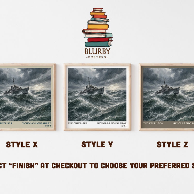 The Cruel Sea literary print in frame leaning in hallway – historical fiction wall art