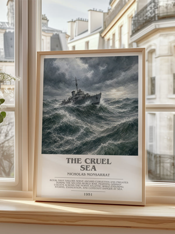 The Cruel Sea Bookish Wall Art by Nicholas Monsarrat – framed print by a bright window