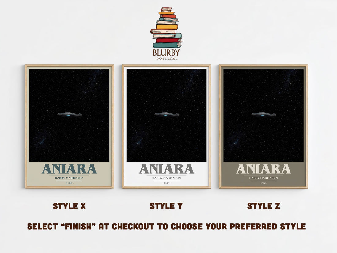 Aniara book cover print in frame leaning in hallway – sci fi wall art (mockup)