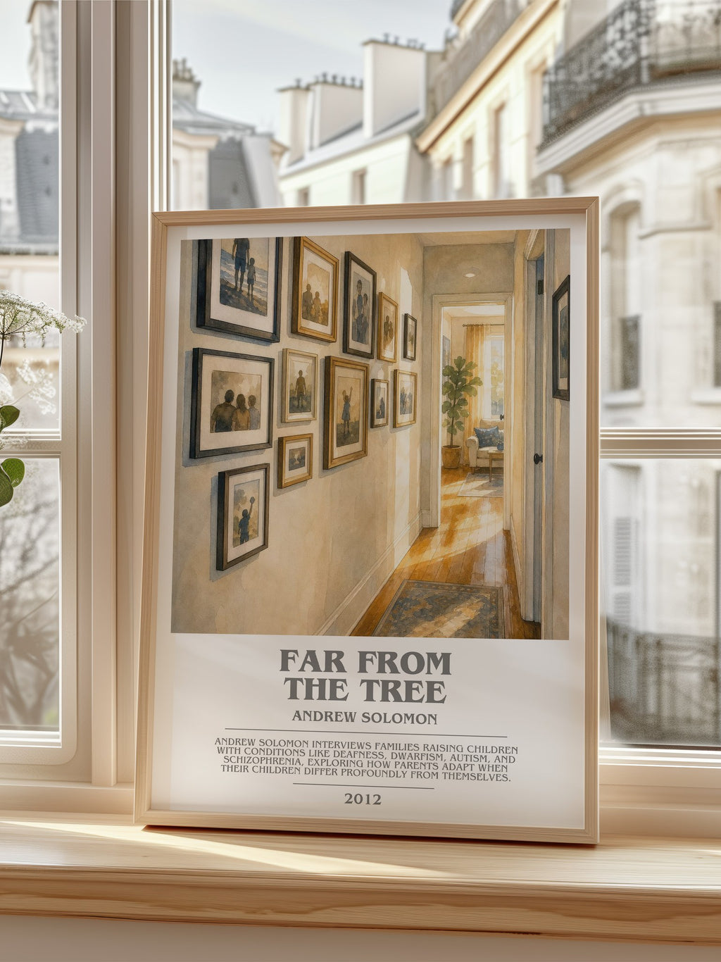 Far From the Tree Bookish Wall Art by Andrew Solomon – framed print by a bright window