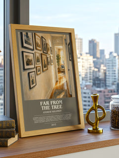 Far From the Tree Bookish Wall Art by Andrew Solomon – framed print on a city-view windowsill