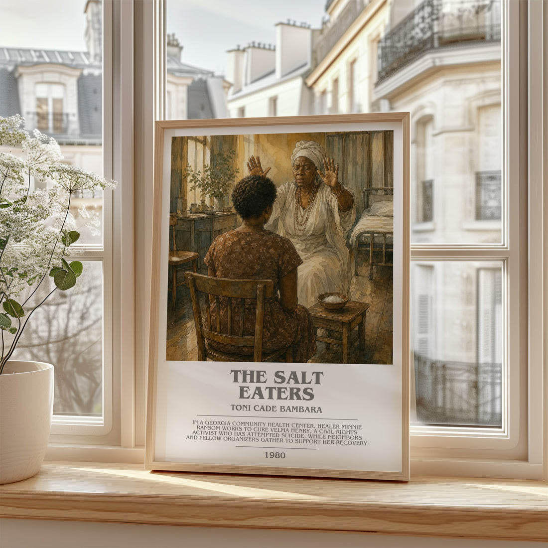 The Salt Eaters Bookish Wall Art by Toni Cade Bambara – framed print by a bright window