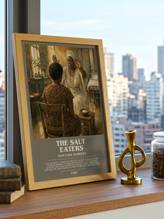 The Salt Eaters Bookish Wall Art by Toni Cade Bambara – framed print on a city-view windowsill