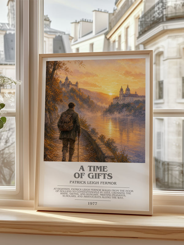 A Time Of Gifts Bookish Wall Art by Patrick Leigh Fermor – framed print by a bright window