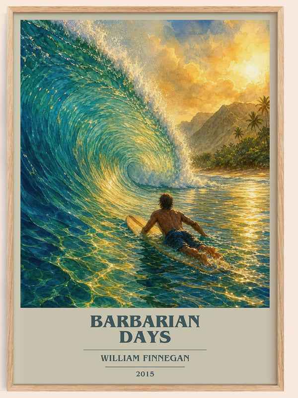 Barbarian Days book cover book poster by William Finnegan – framed literary art print