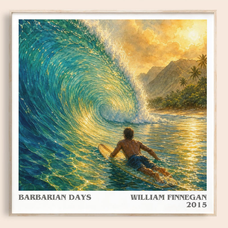 Barbarian Days literary book poster by William Finnegan – framed literary art print