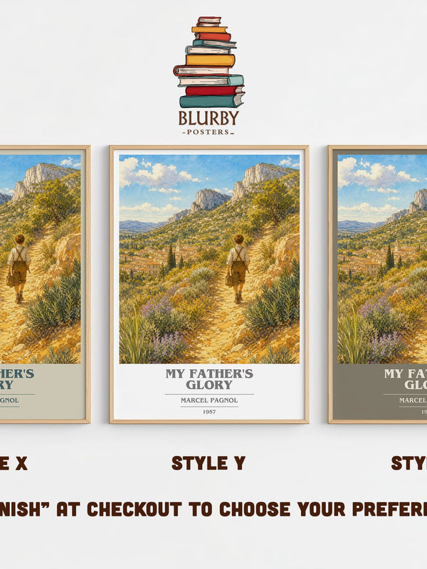 My Father's Glory book cover print in frame leaning in hallway – memoir wall art