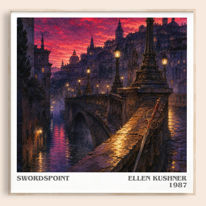 Swordspoint literary book poster by Ellen Kushner – framed literary art print