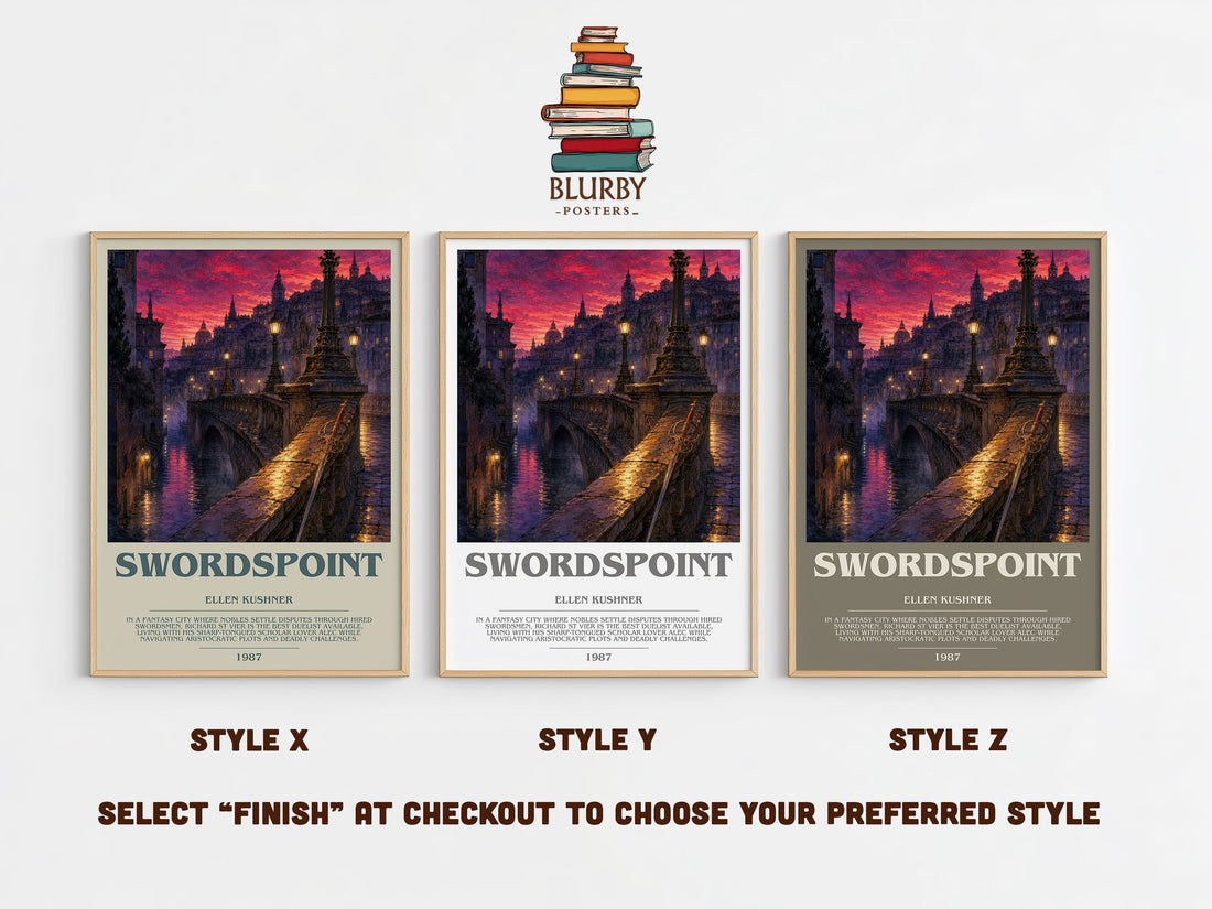 Swordspoint Bookish Wall Art by Ellen Kushner – Style X, Y and Z side by side – choose your finish