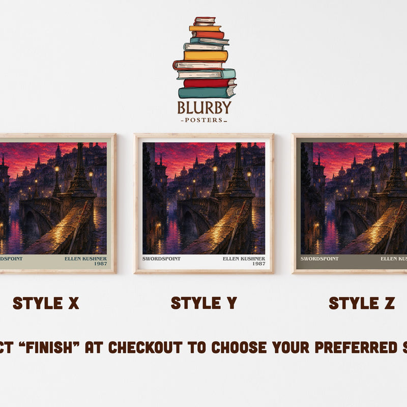 Swordspoint literary print in frame leaning in hallway – fantasy wall art