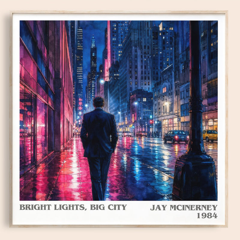 Bright Lights, Big City literary book poster by Jay McInerney – framed literary art print