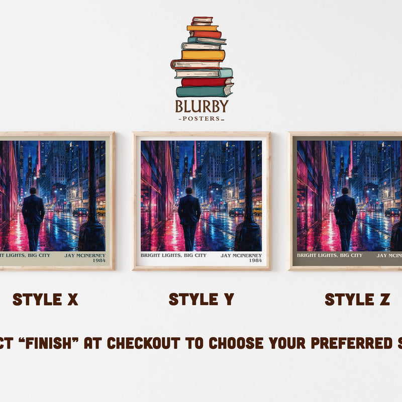 Bright Lights, Big City literary print in frame leaning in hallway – contemporary fiction wall art