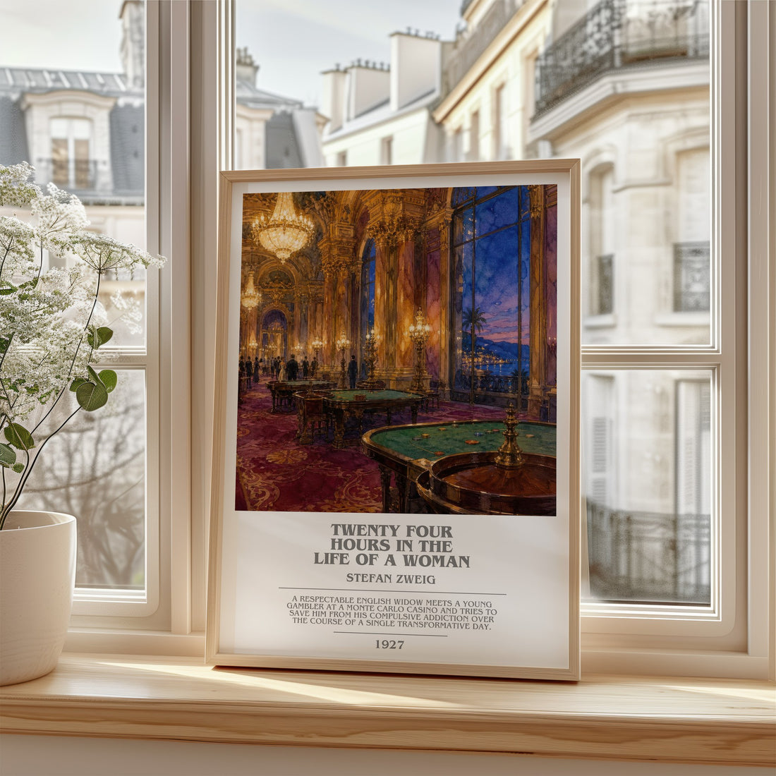 Twenty Four Hours In The Life Of A Woman Bookish Wall Art by S. Zweig – framed print by a bright window