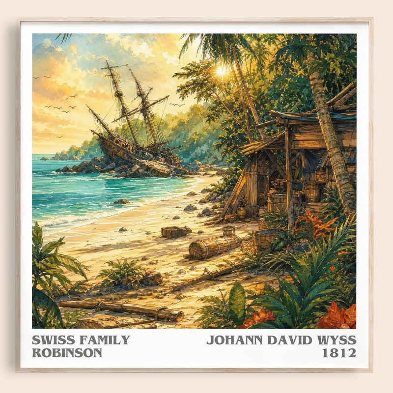 Swiss Family Robinson literary book poster by Johann David Wyss – framed literary art print