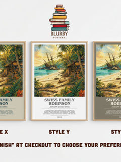 Swiss Family Robinson Bookish Wall Art by Johann David Wyss – Style X, Y and Z side by side – choose your finish