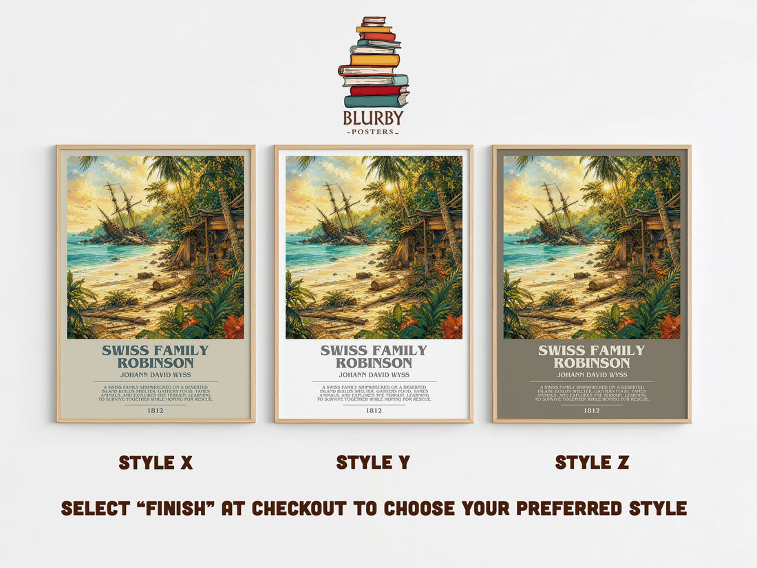 Swiss Family Robinson Bookish Wall Art by Johann David Wyss – Style X, Y and Z side by side – choose your finish