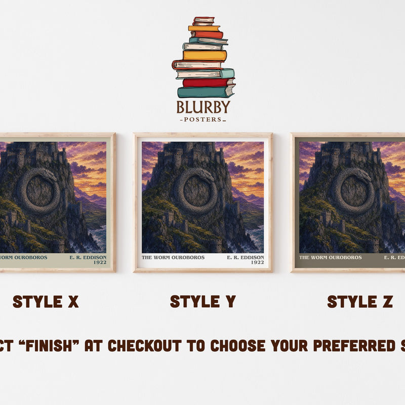 The Worm Ouroboros literary print in frame leaning in hallway – fantasy wall art
