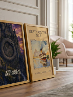 The Worm Ouroboros watercolour print framed by window – literary home decor