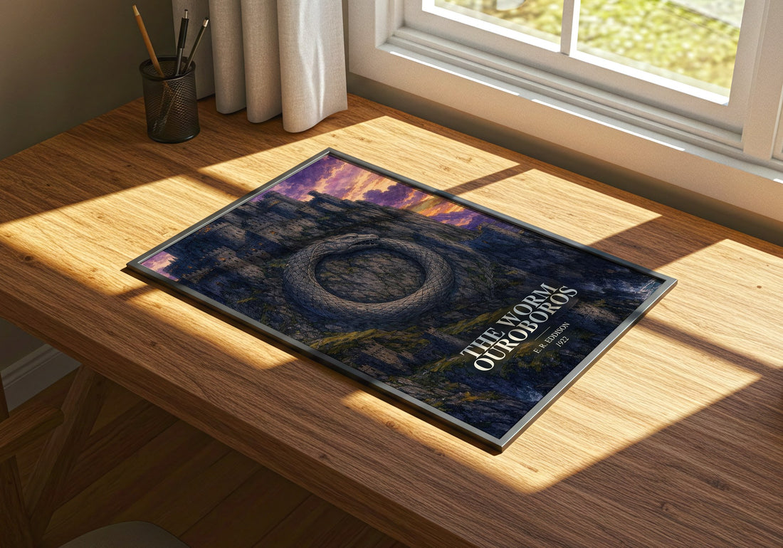 The Worm Ouroboros watercolour book poster framed on wall – fantasy wall art