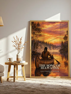 The Song of Hiawatha watercolour print in frame leaning in hallway – poetry wall art