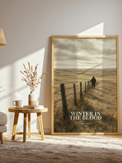 Winter In The Blood watercolour print in frame leaning in hallway – literary fiction wall art