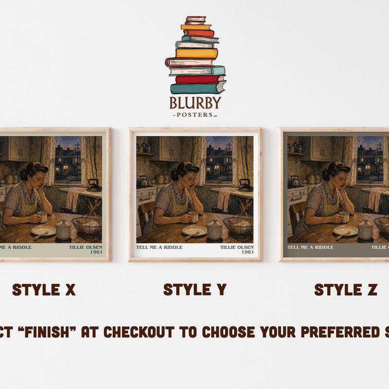Tell Me a Riddle literary print in frame leaning in hallway – literary fiction wall art