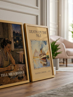 Tell Me a Riddle watercolour print framed by window – literary home decor