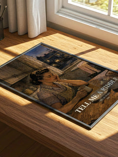 Tell Me a Riddle watercolour book poster framed on wall – literary fiction wall art