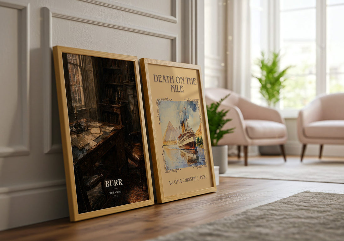 Burr watercolour print framed by window – literary home decor