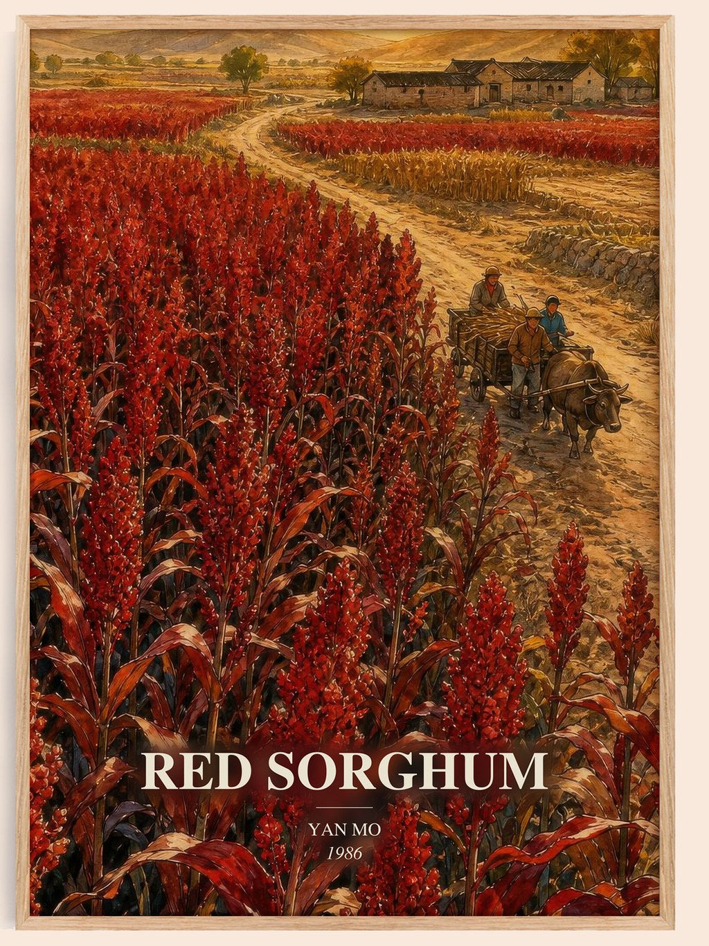 Red Sorghum watercolour book poster by Yan Mo – framed literary art print