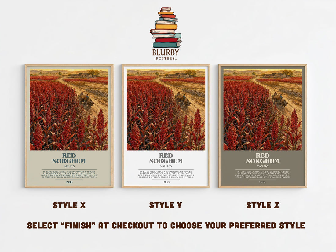 Red Sorghum Bookish Wall Art by Yan Mo – Style X, Y and Z side by side – choose your finish