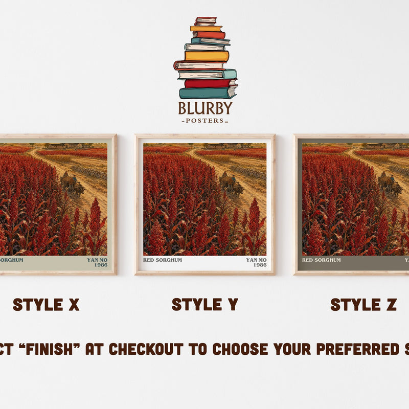 Red Sorghum literary print in frame leaning in hallway – historical fiction wall art