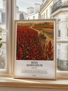 Red Sorghum Bookish Wall Art by Yan Mo – framed print by a bright window