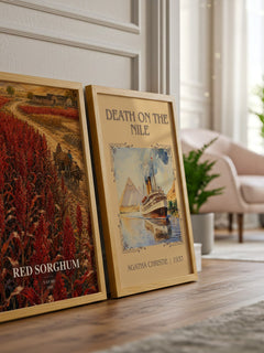 Red Sorghum watercolour print framed by window – literary home decor