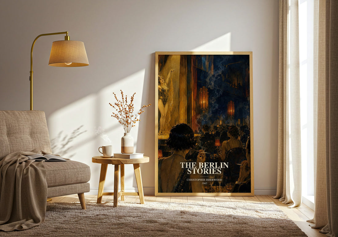 The Berlin Stories watercolour print in frame leaning in hallway – historical fiction wall art
